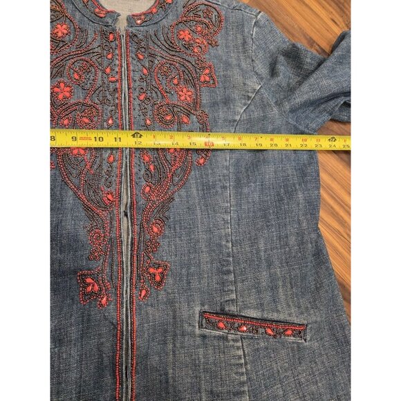 Chicos Beaded Denim Blazer Jacket Sz 3 (XL) Coral Western Boho - Picture 11 of 13